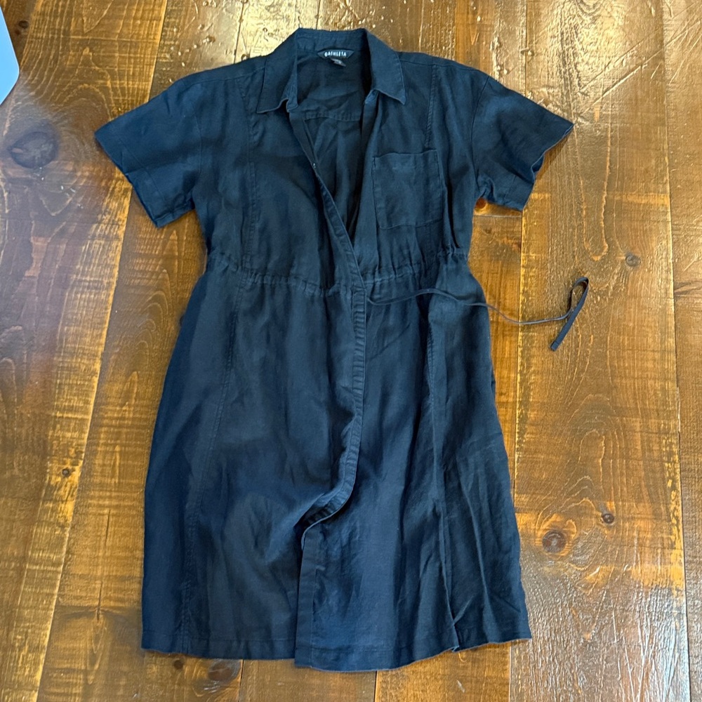 Athleta black linen wrap dress